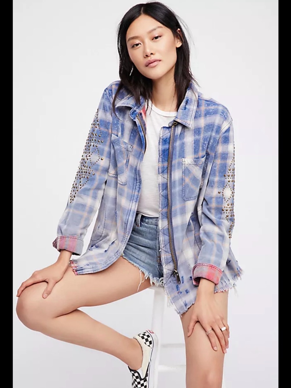 Free People Deconstructed Studded Shacket Jacket - Women